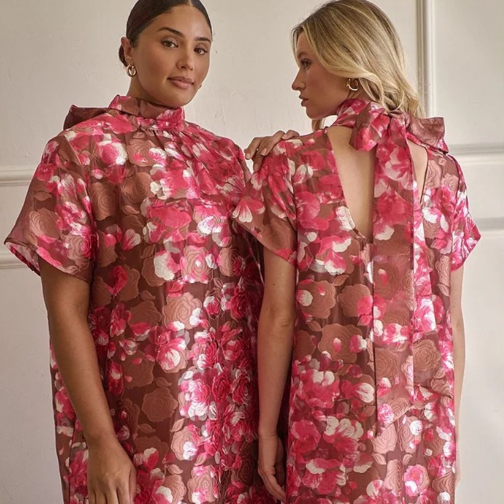 Plus Size Mersin Floral Printed Organza Overlay Long Camisole Maxi Dress